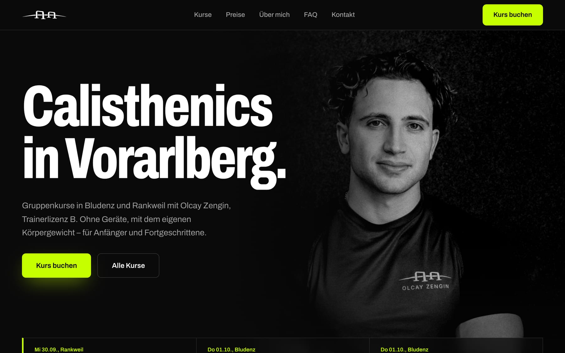 Startseite von OZ Calisthenics am Desktop