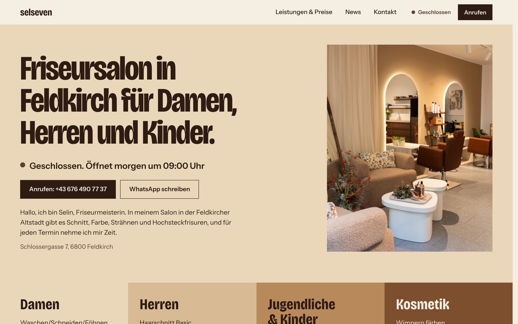 Startseite von Selseven am Desktop