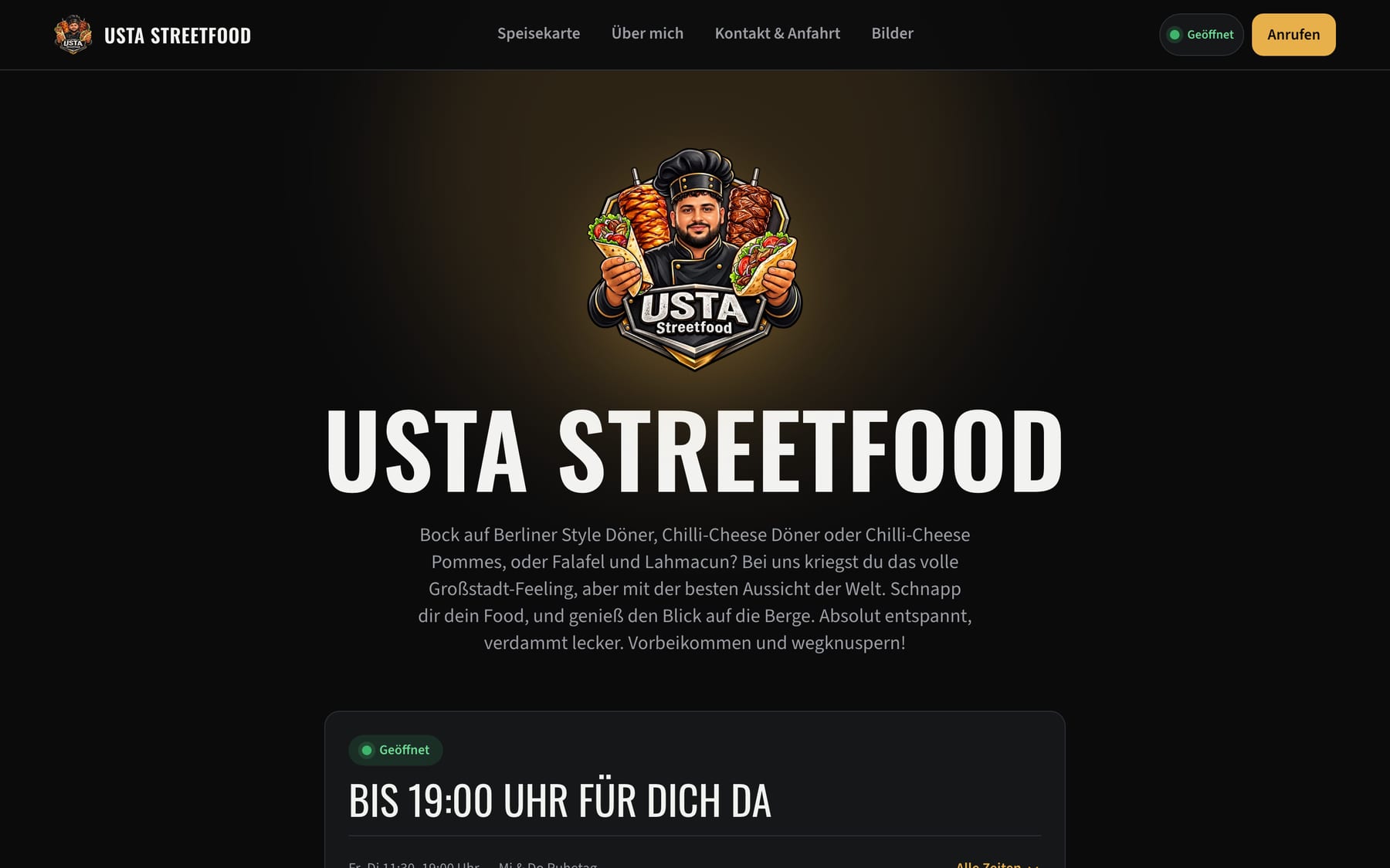 Startseite von USTA Streetfood am Desktop